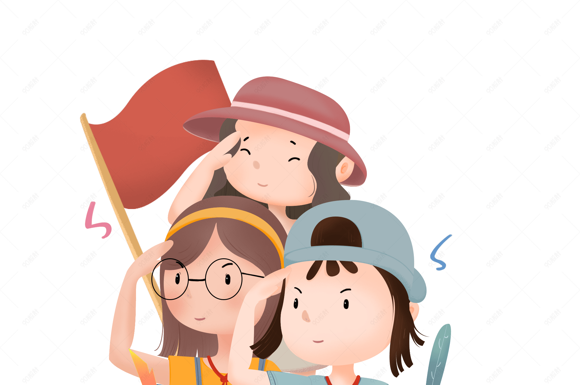 国庆手绘出游假日爱国学生可爱png素材