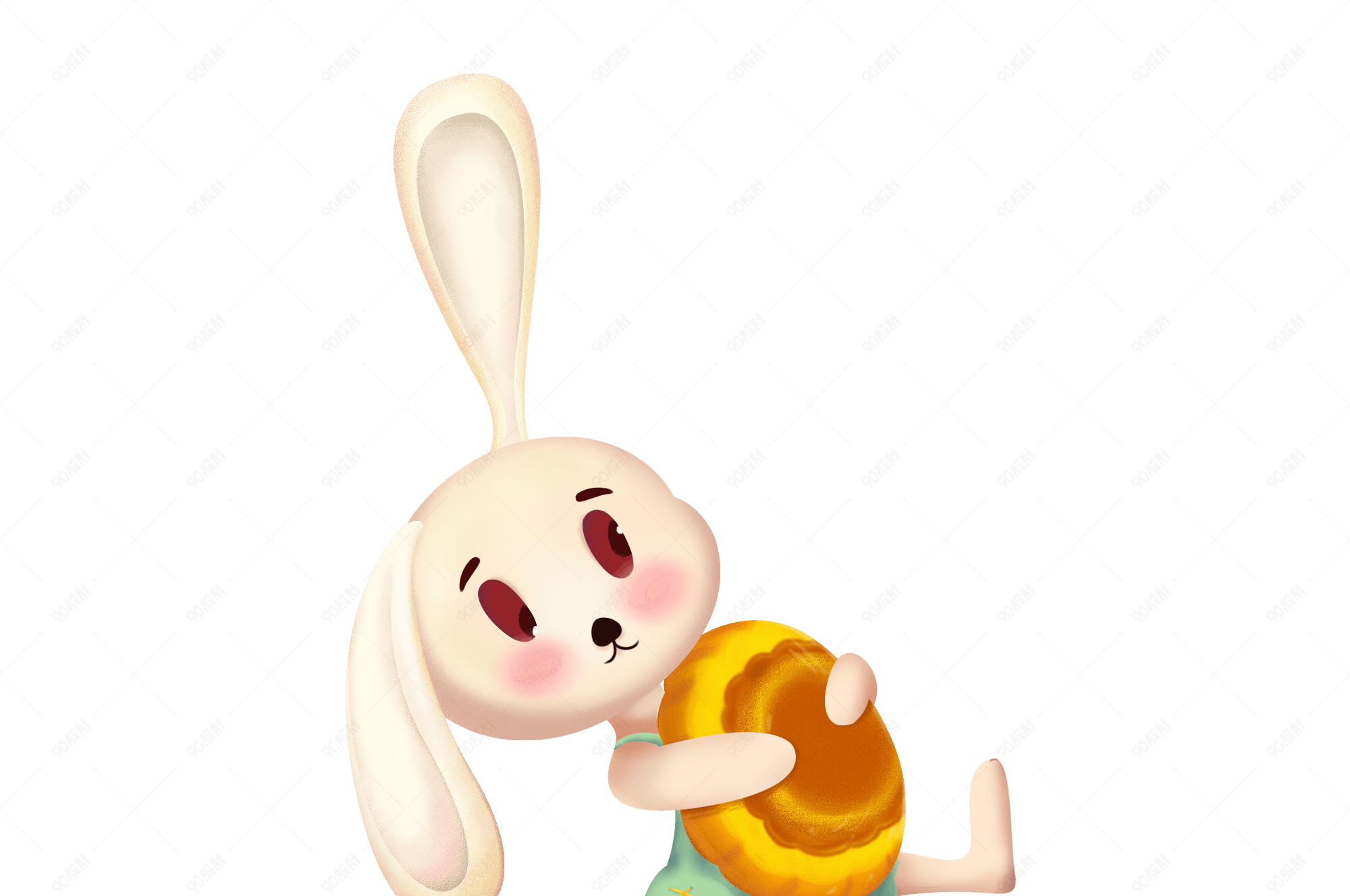 中秋暖色可爱兔子抱月png卡通素材