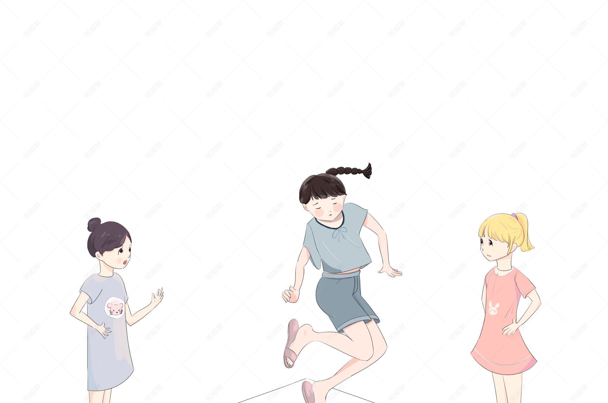 童年游戏跳皮筋小伙伴素材