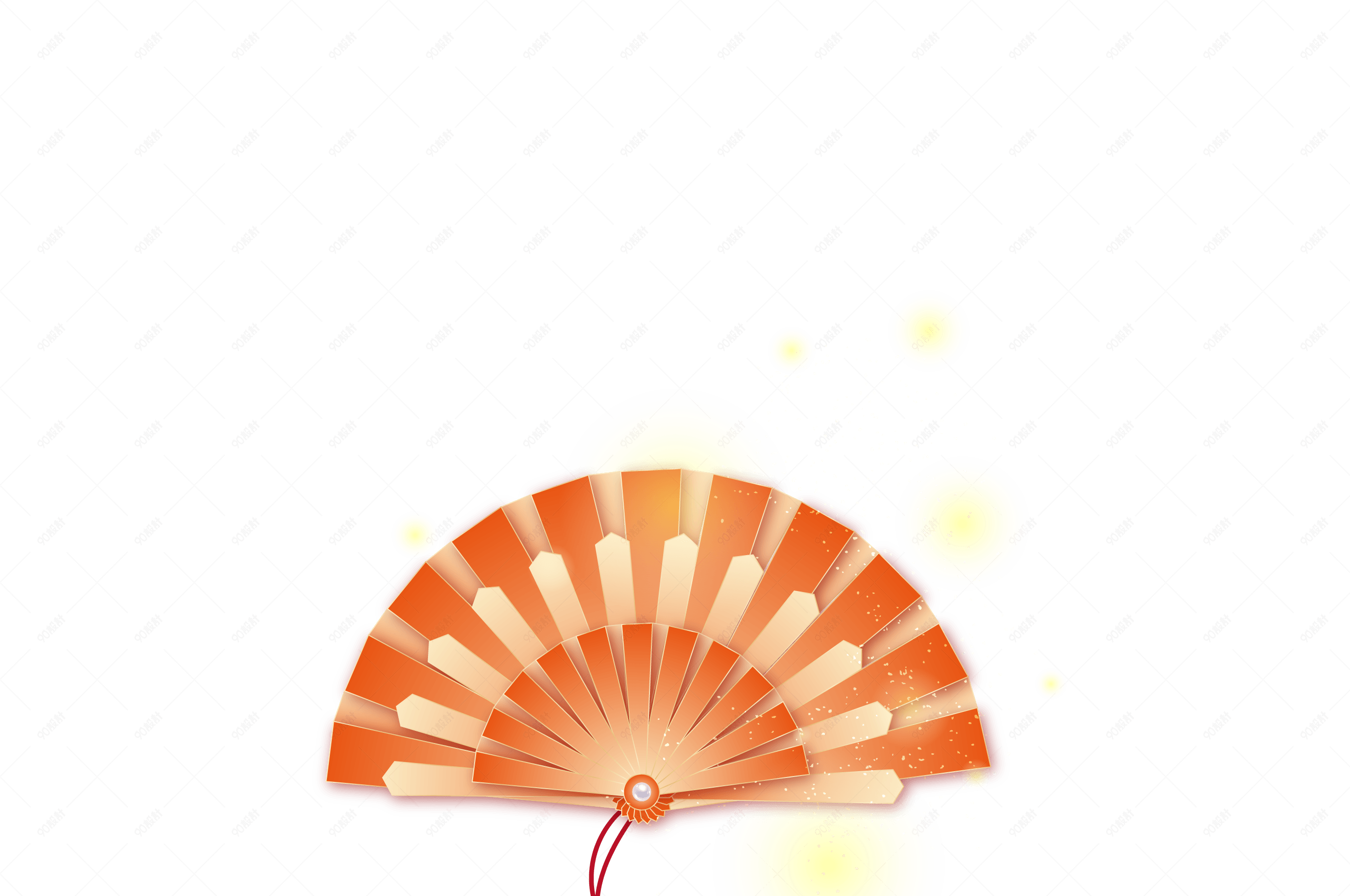 橙色矢量复古扇面折扇元素