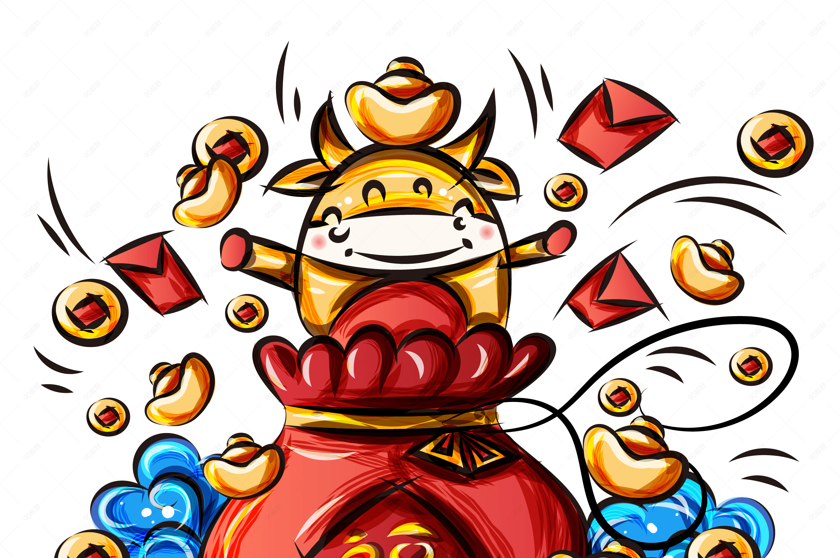 福袋招财2021手绘矢量牛年素材