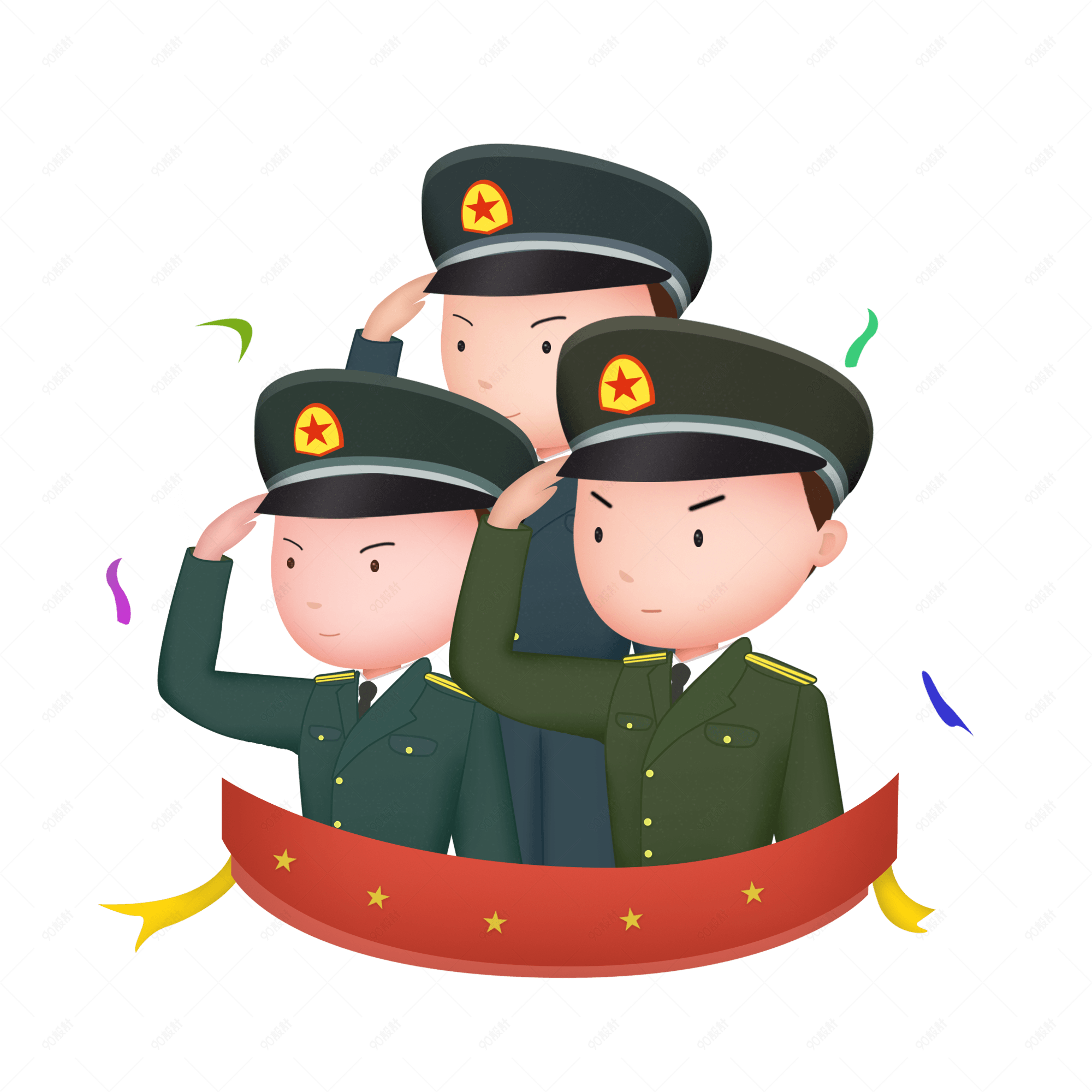 国庆军人手绘插画元素