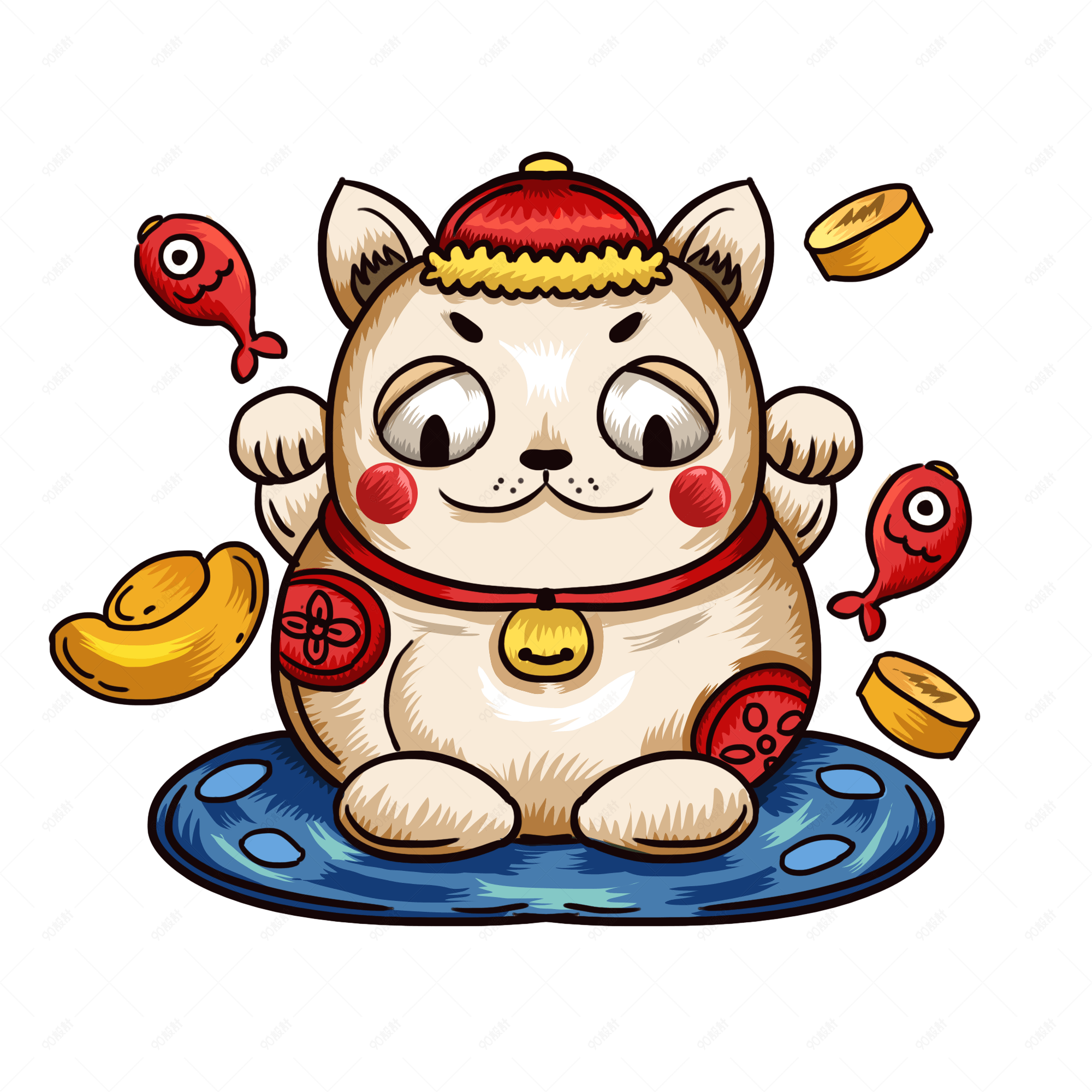 手绘国潮风喜庆可爱招财猫