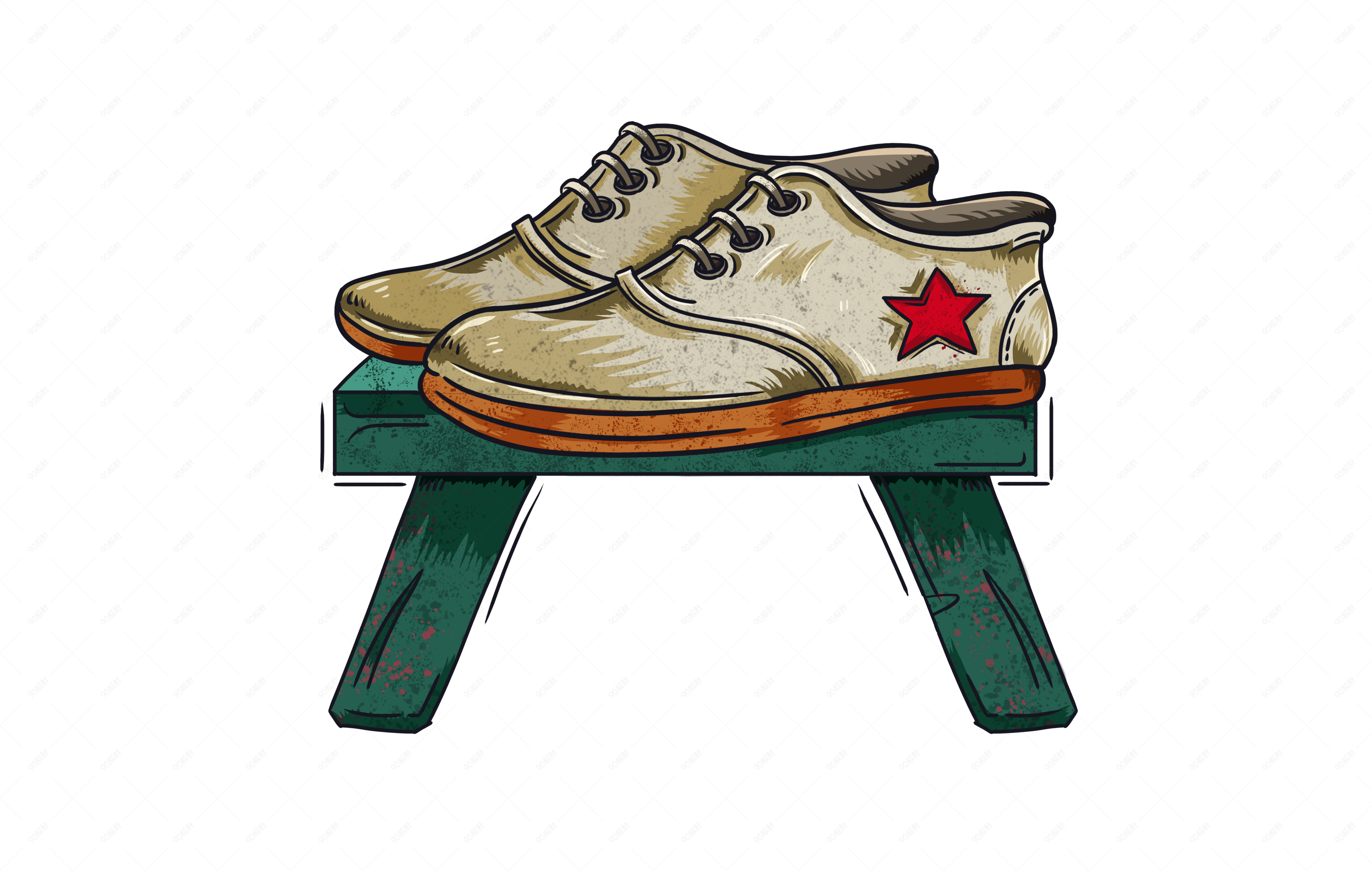 复古国潮风格90年代球鞋和小椅子元素