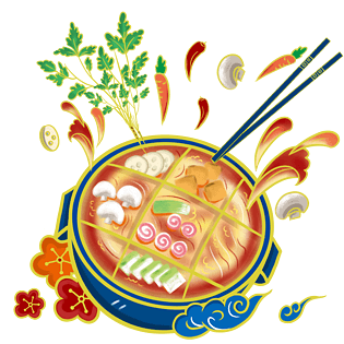 手绘中国风冬季火锅四川麻辣火锅国潮