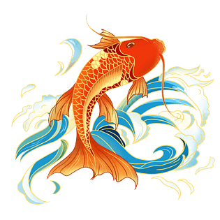 古殿灯笼pngpsd2000*2000金币树枝桃花落叶国潮古风插画鲤鱼水波纹