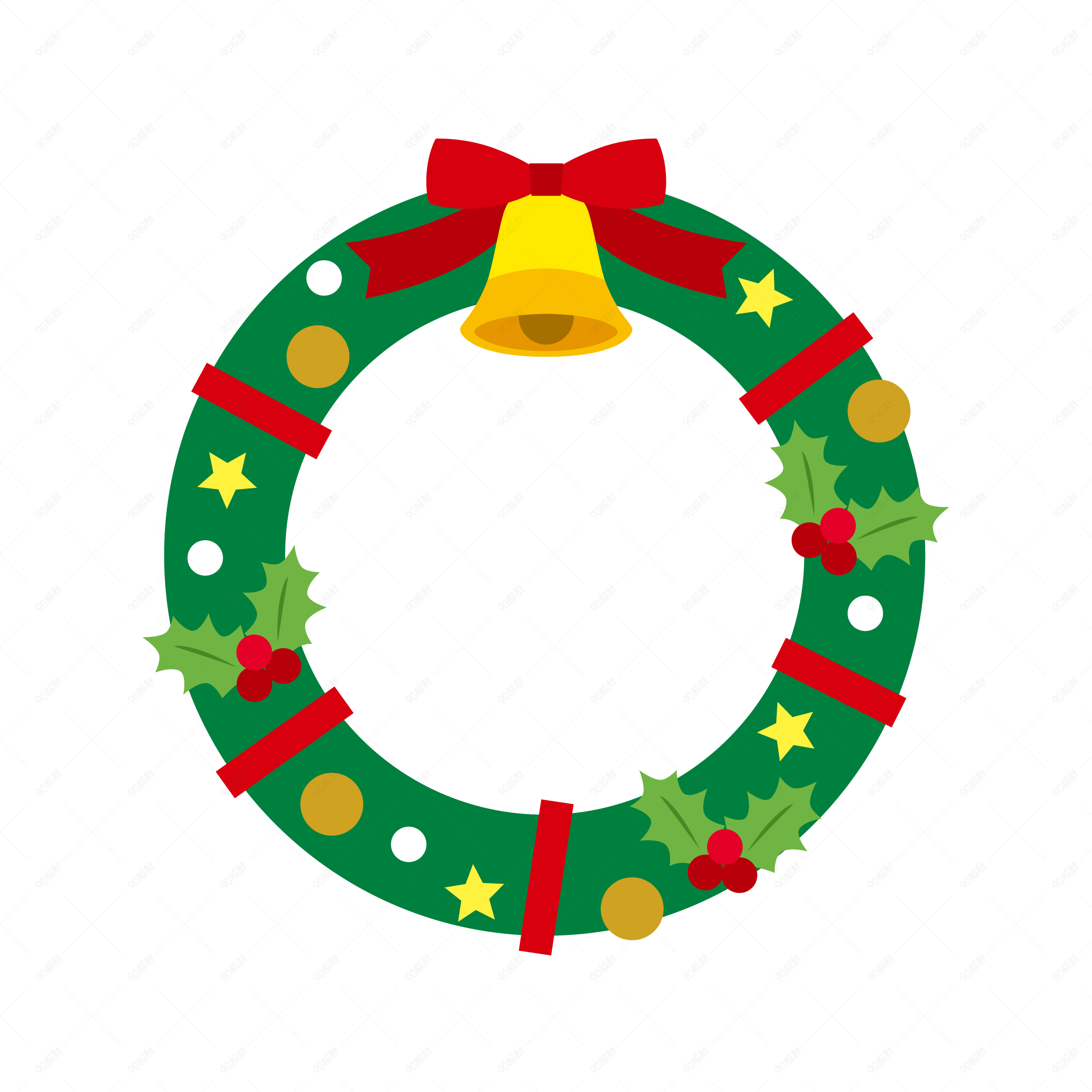 圣诞节卡通手绘风格圣诞花圈png装饰