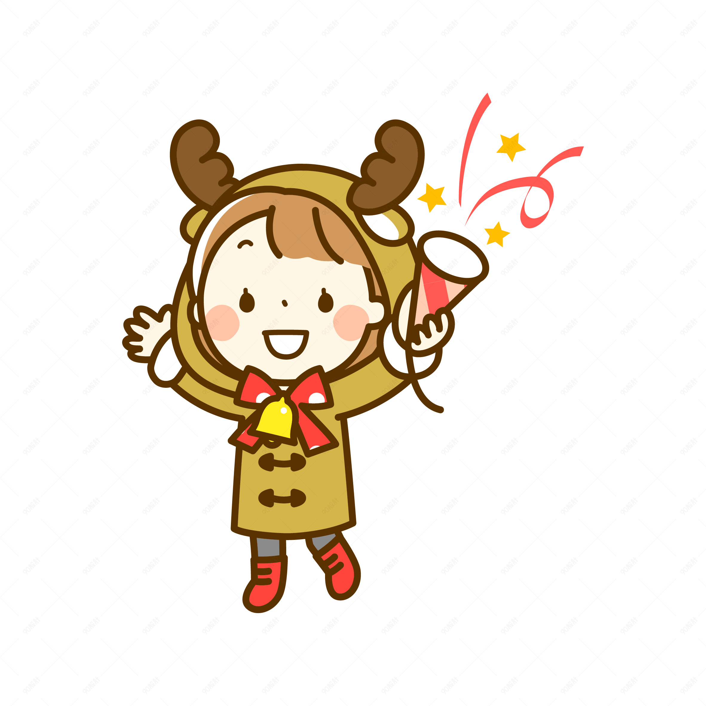 圣诞节红绿配色可爱小女孩麋鹿庆祝