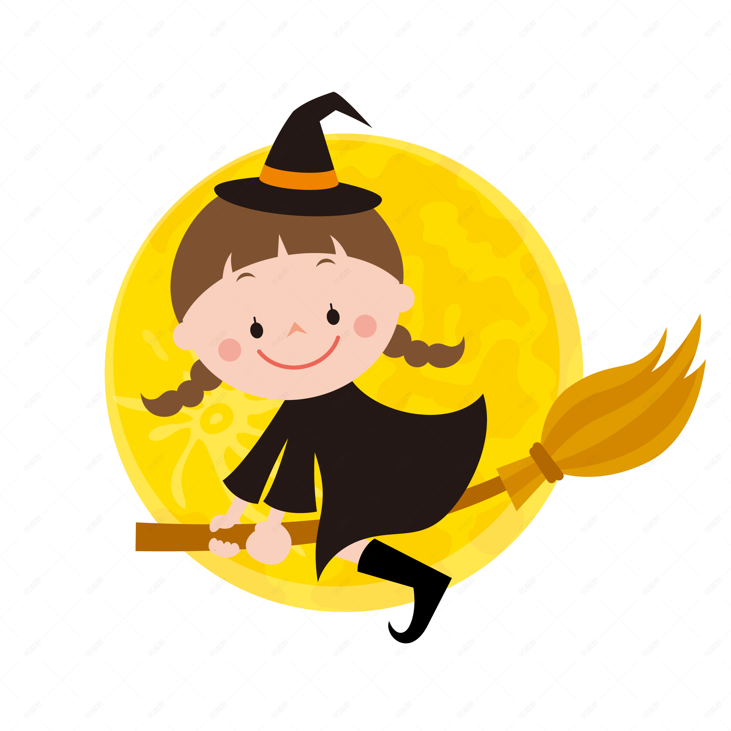 万圣节飞天小魔女骑扫把