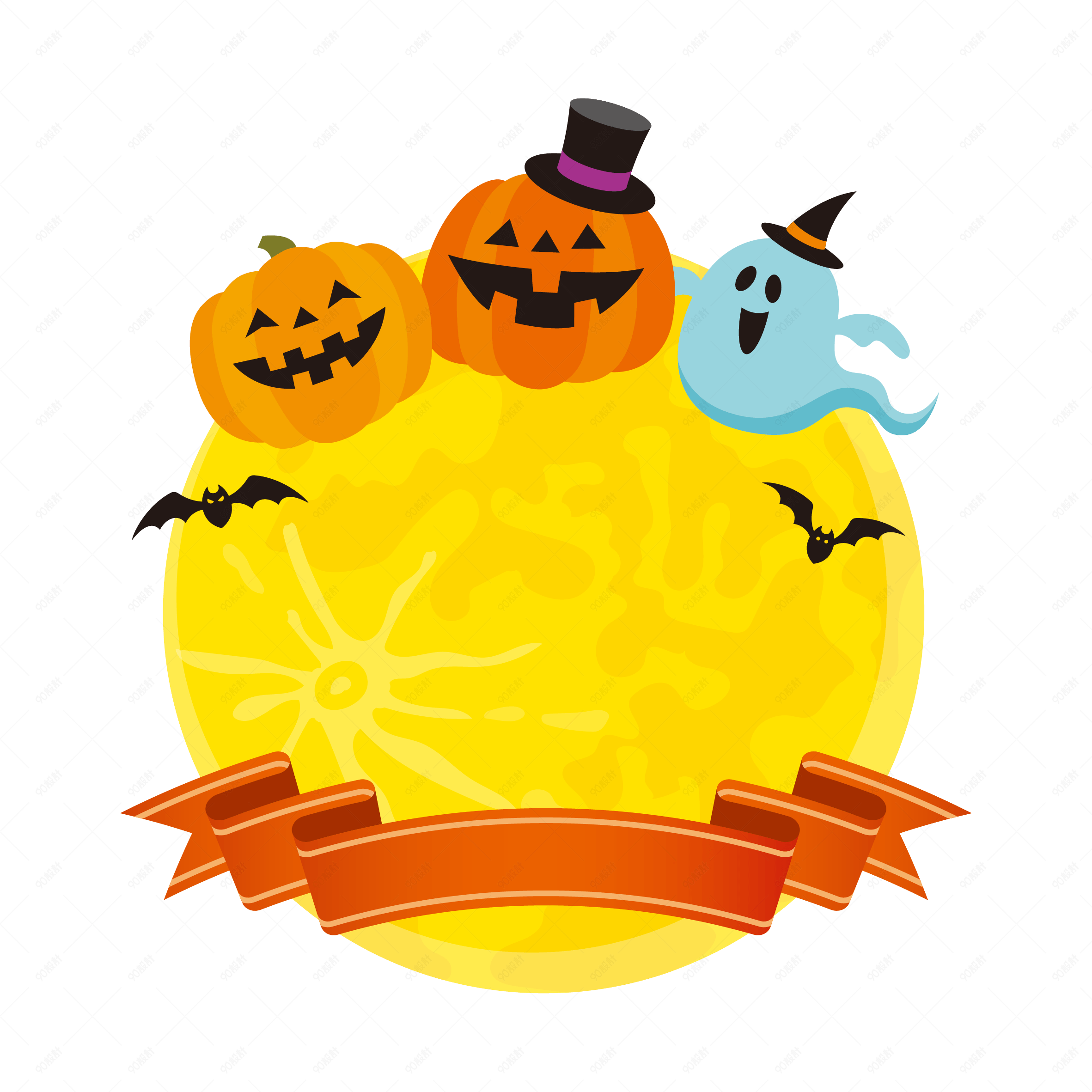 黄紫色幽灵万圣节边框