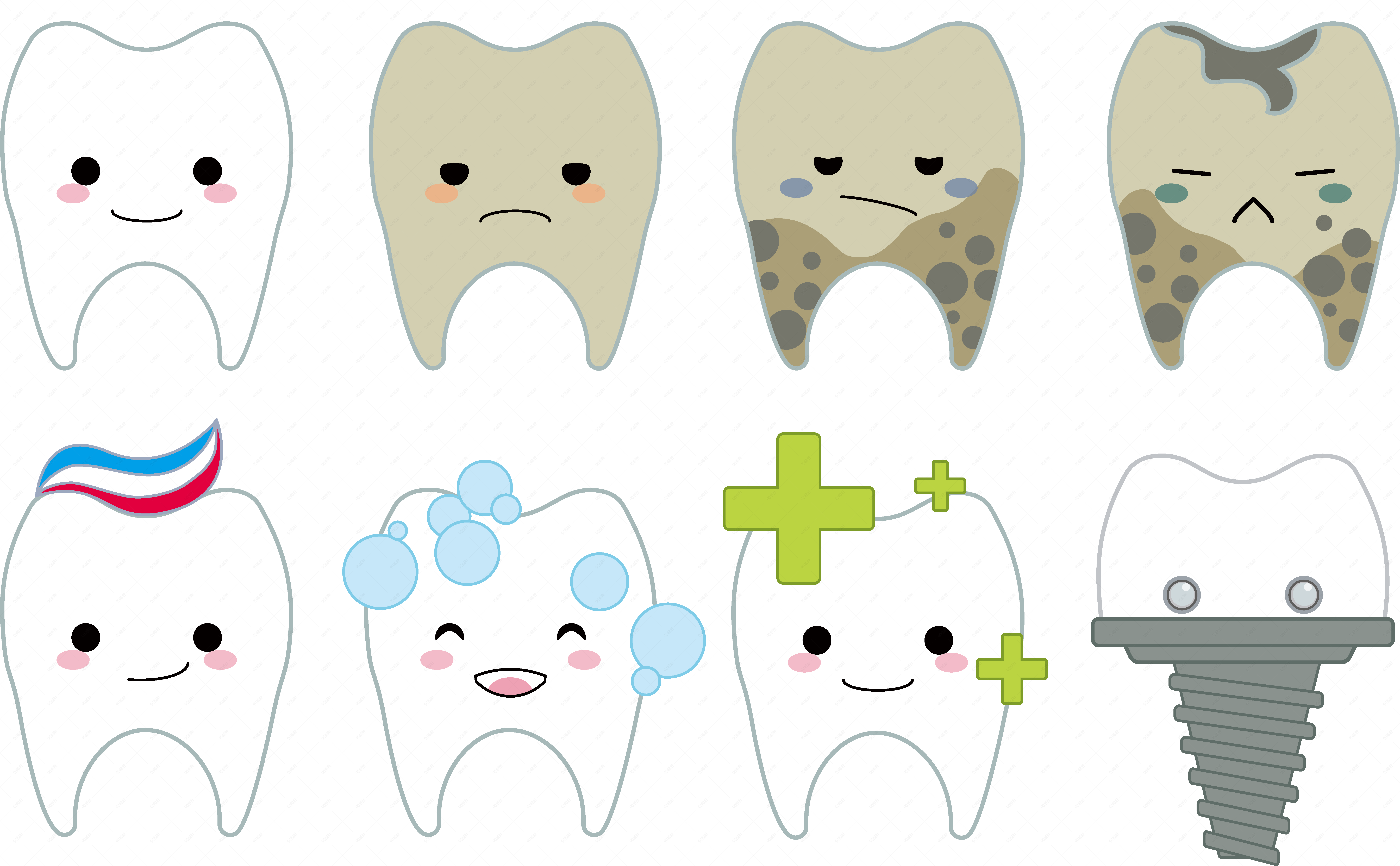 爱牙日彩色卡通png牙齿插画【免抠元素png】-90设计网