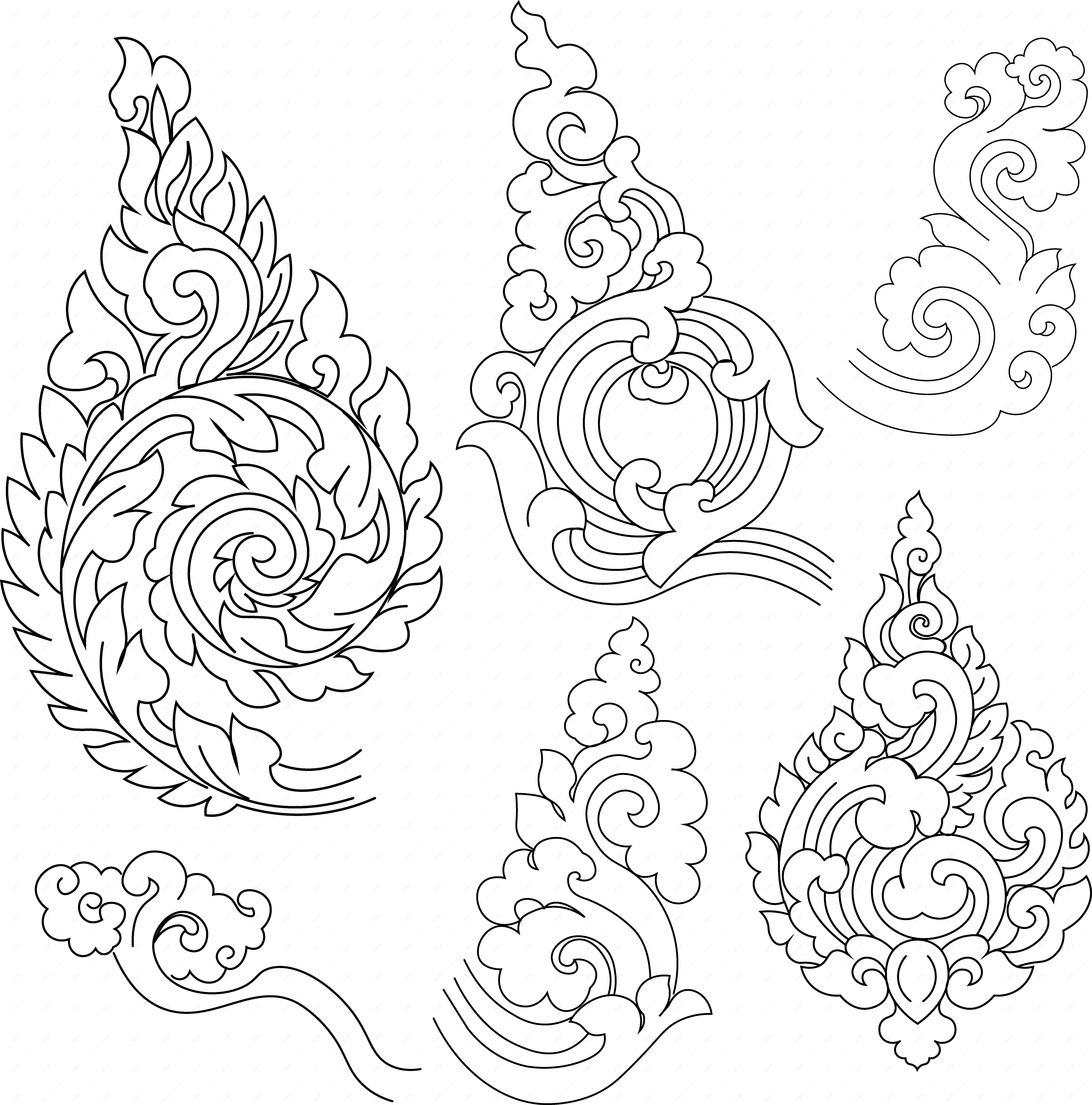 独立线条免抠png中国风传统装饰线条纹样