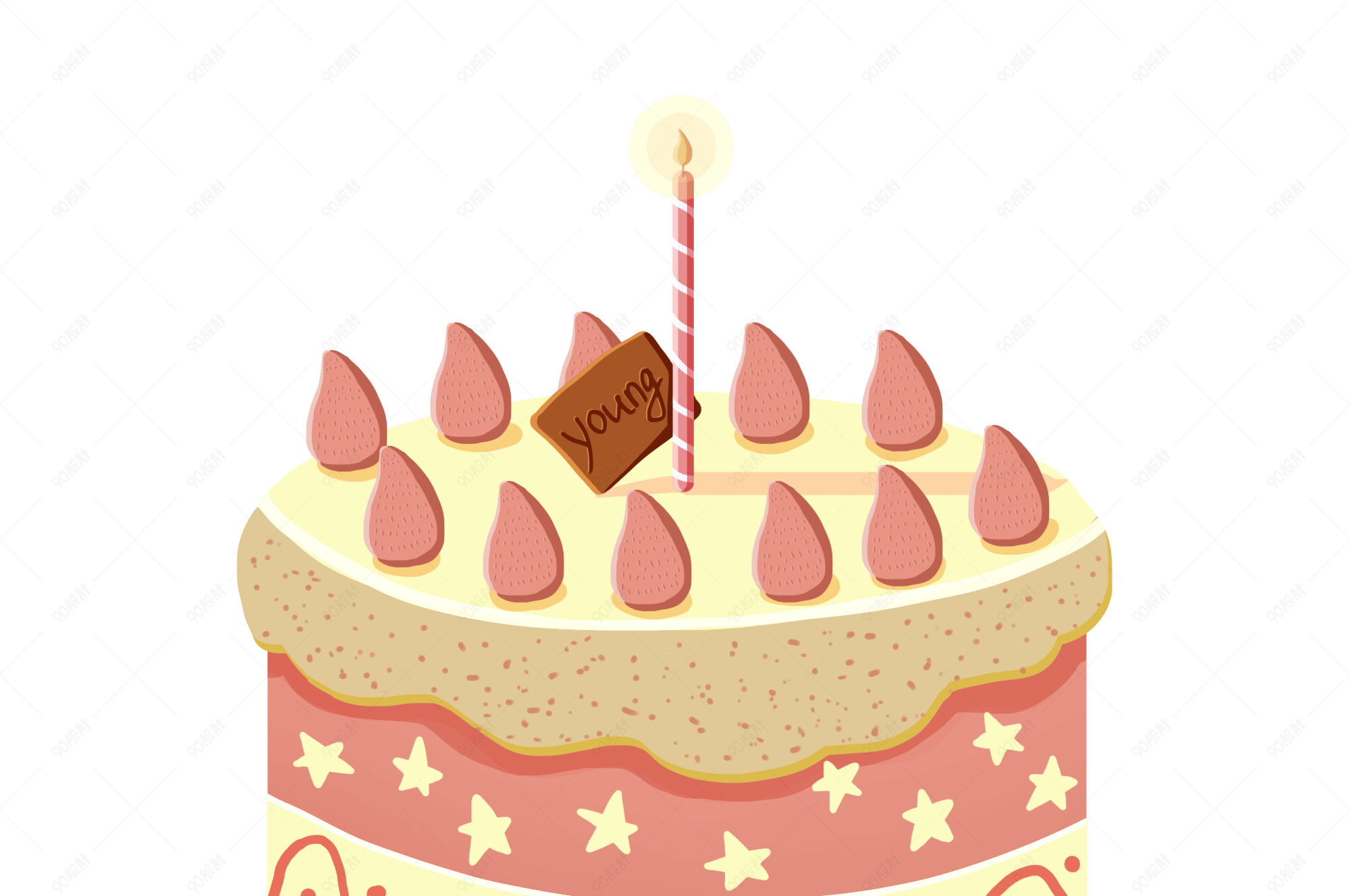 生日蛋糕节日素材暖系草莓蛋糕【免抠元素png】-90设计网