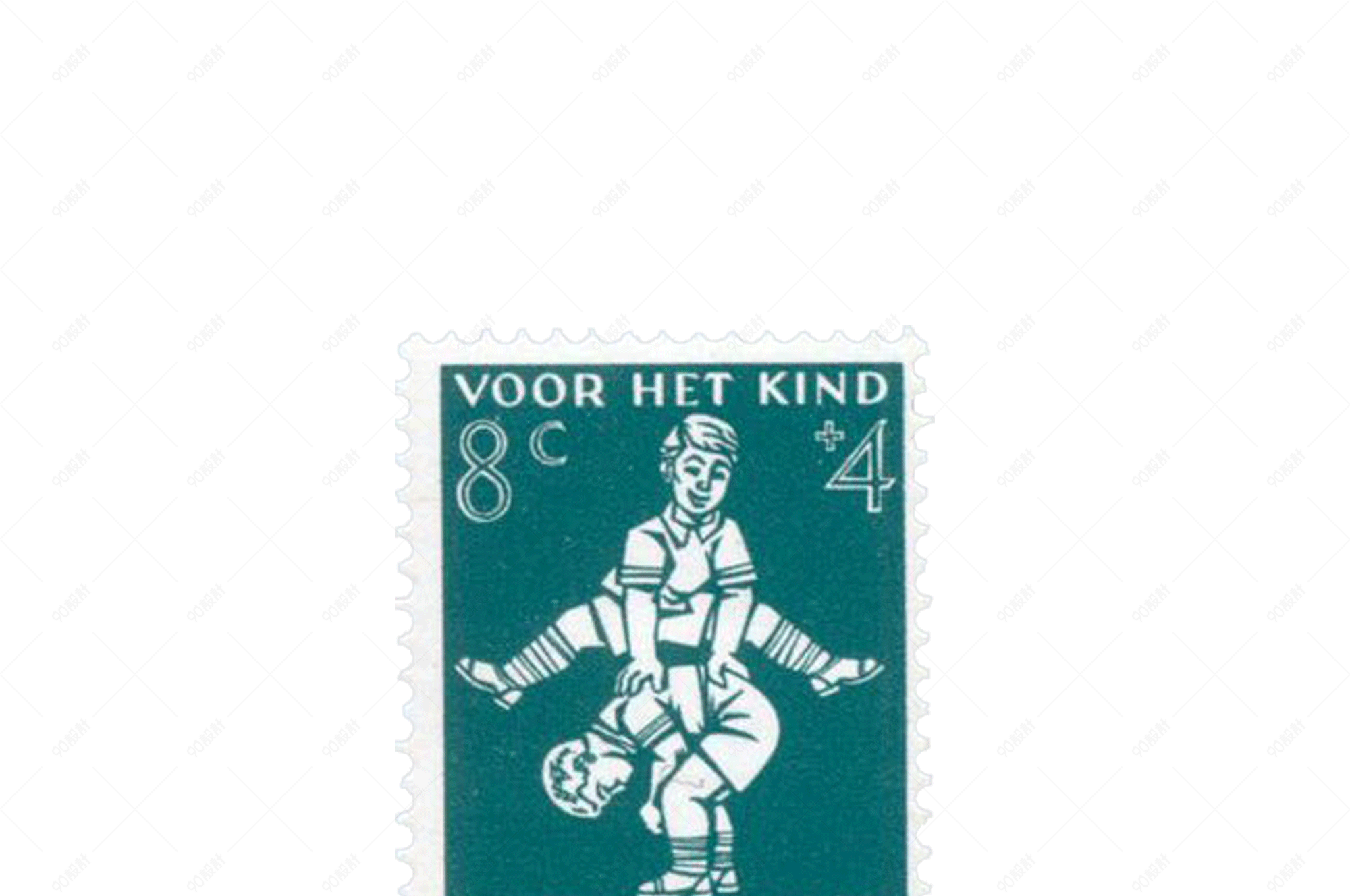 荷兰邮票绿色儿童跳马邮票素材