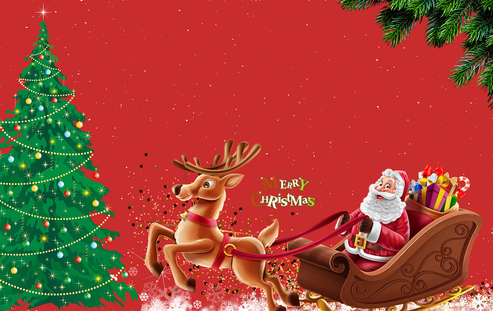 简约圣诞老人卡通红色背景