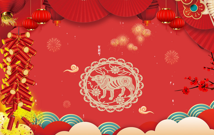 红色春节牛年通用海报背景