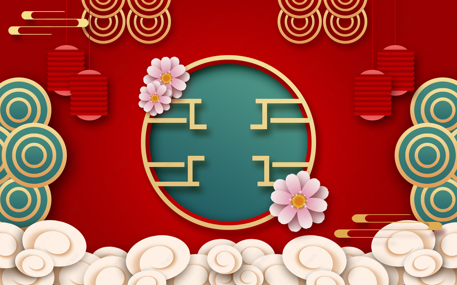 剪纸风红色喜庆大气年会背景