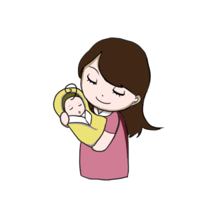 母婴相依在一起卡通手绘pngpsd2000*2000小鸟喂食水墨画png免抠素材