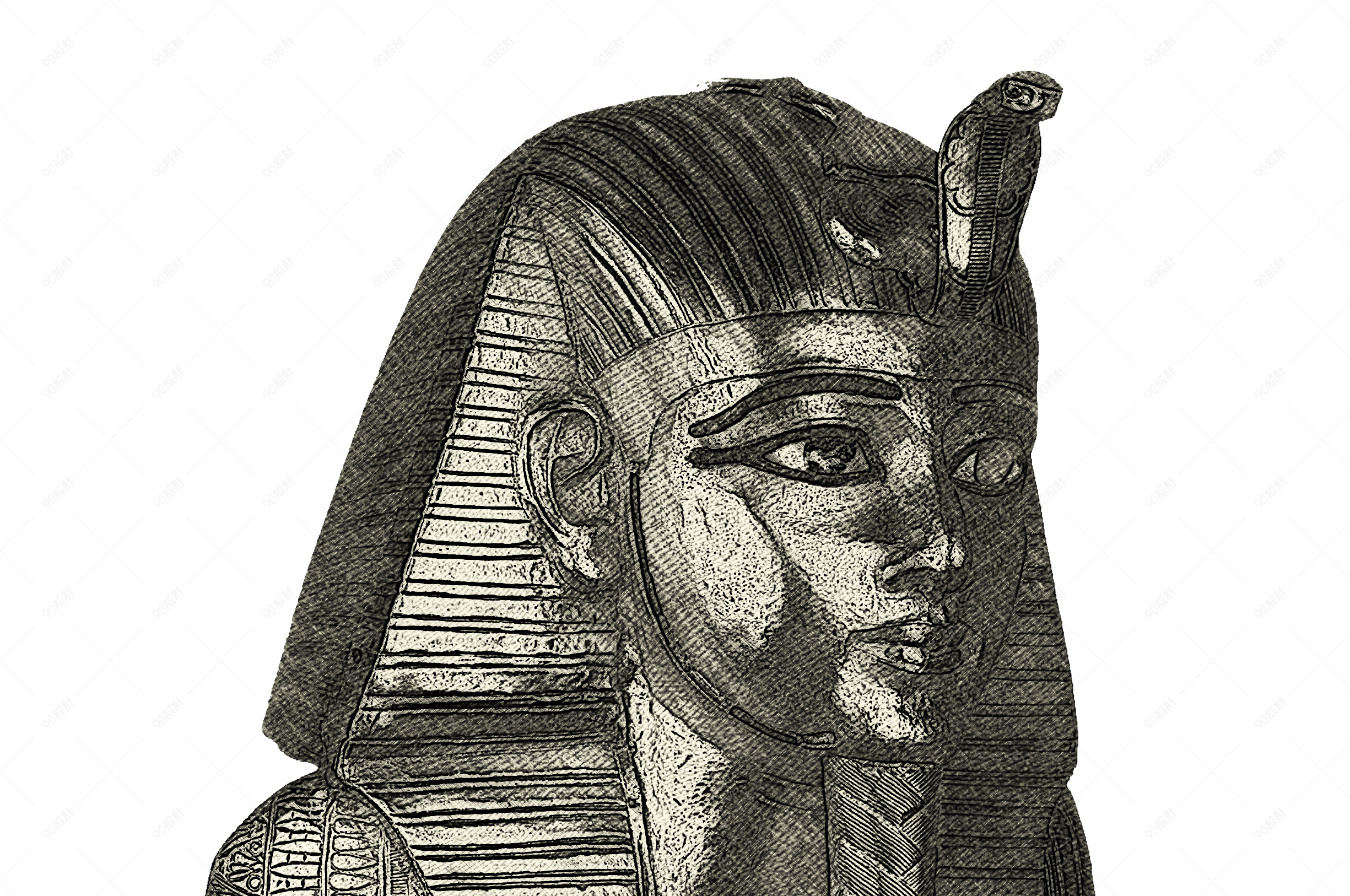 线稿素描黄金木乃伊面具