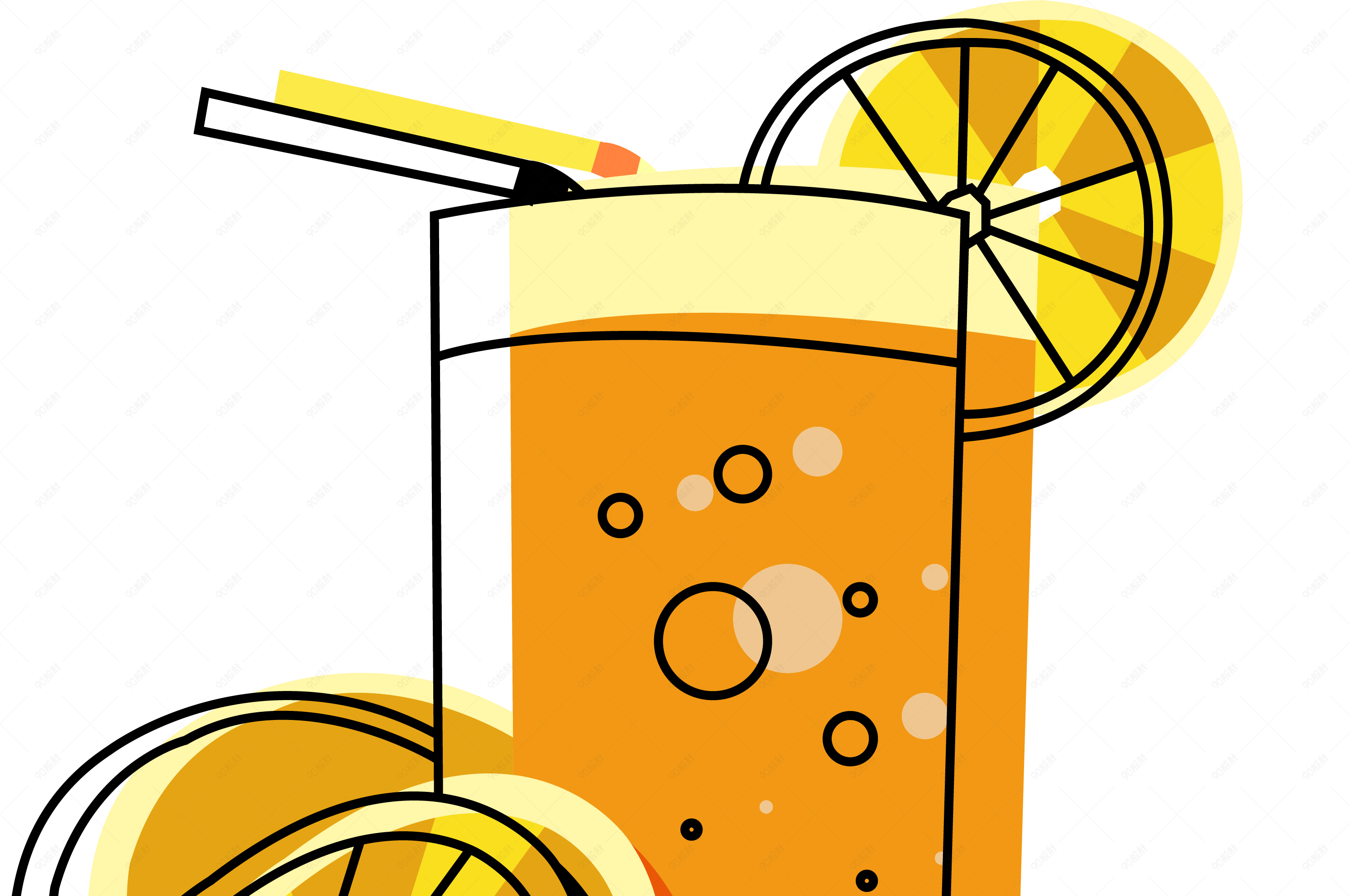 卡通手绘粗线条创意橙汁素材