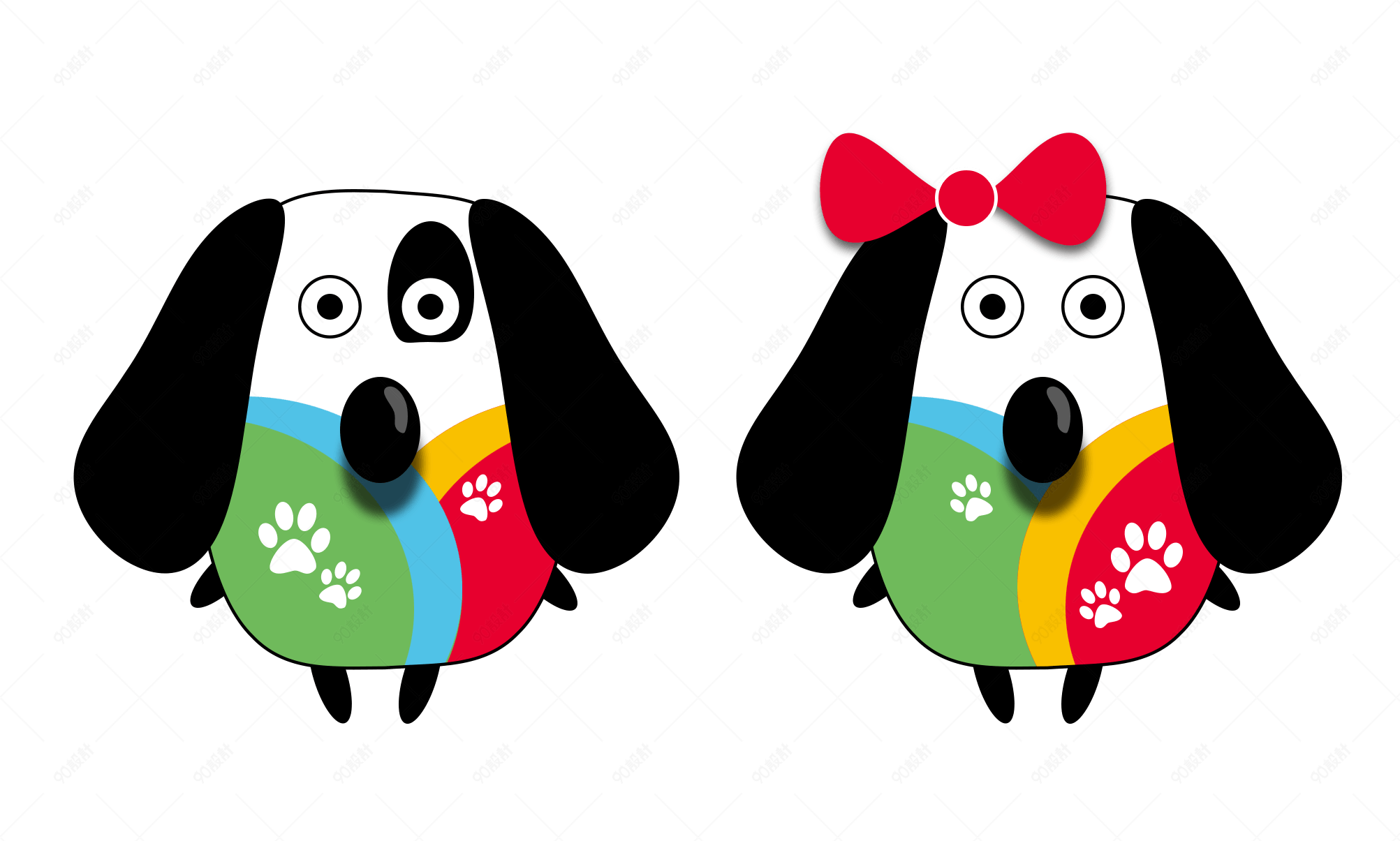 抽象卡通情侣狗