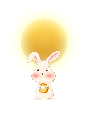 兔子坐在月亮抱月饼小孩抱孩子抱月饼兔子月饼兔子文字框线条兔子吃