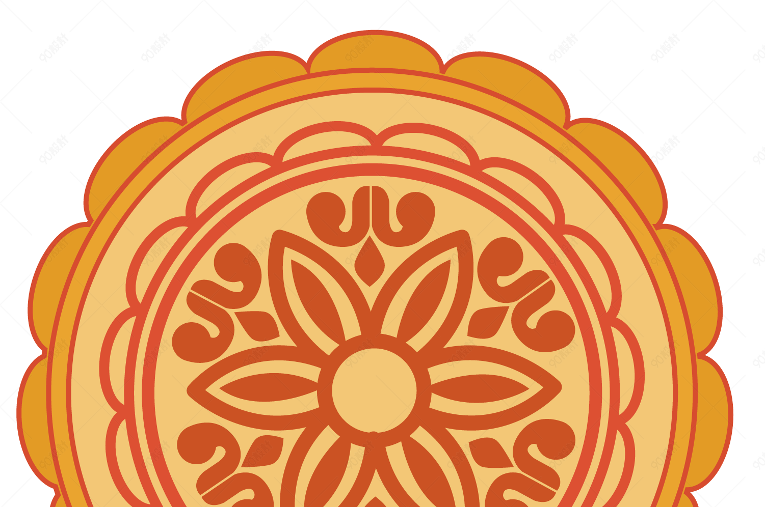 矢量图手绘花纹中秋节月饼