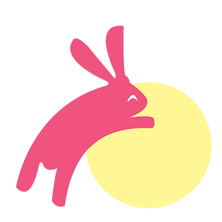 矢量图手绘粉色月兔抱着月亮