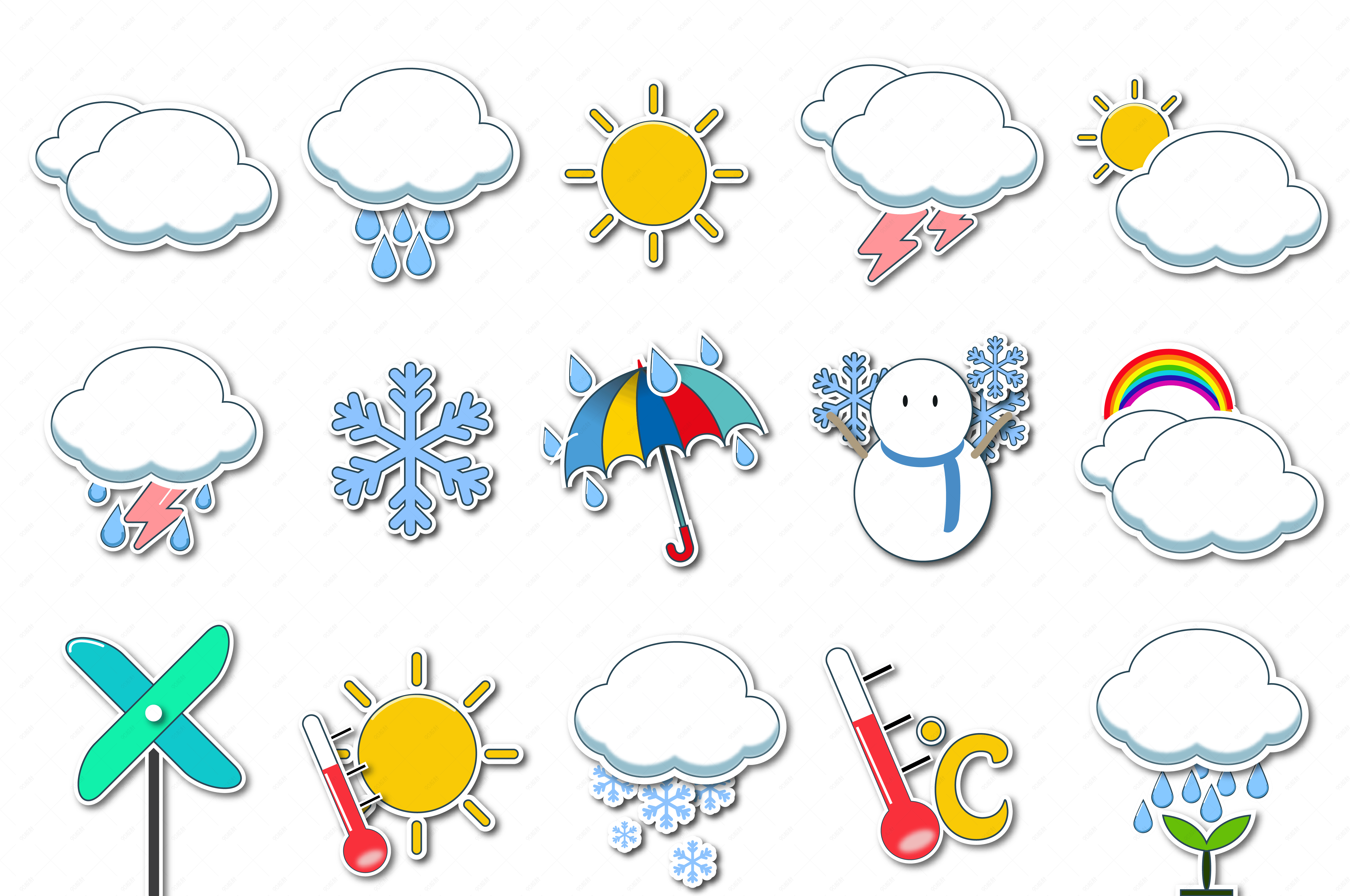 矢量图手绘卡通天气预报图标