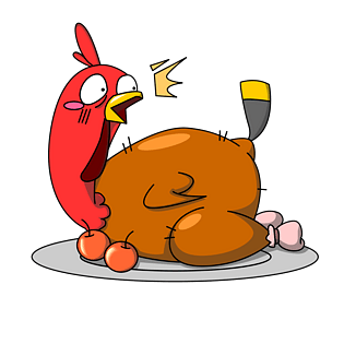 手绘感恩节美味烧烤火鸡卡通形象