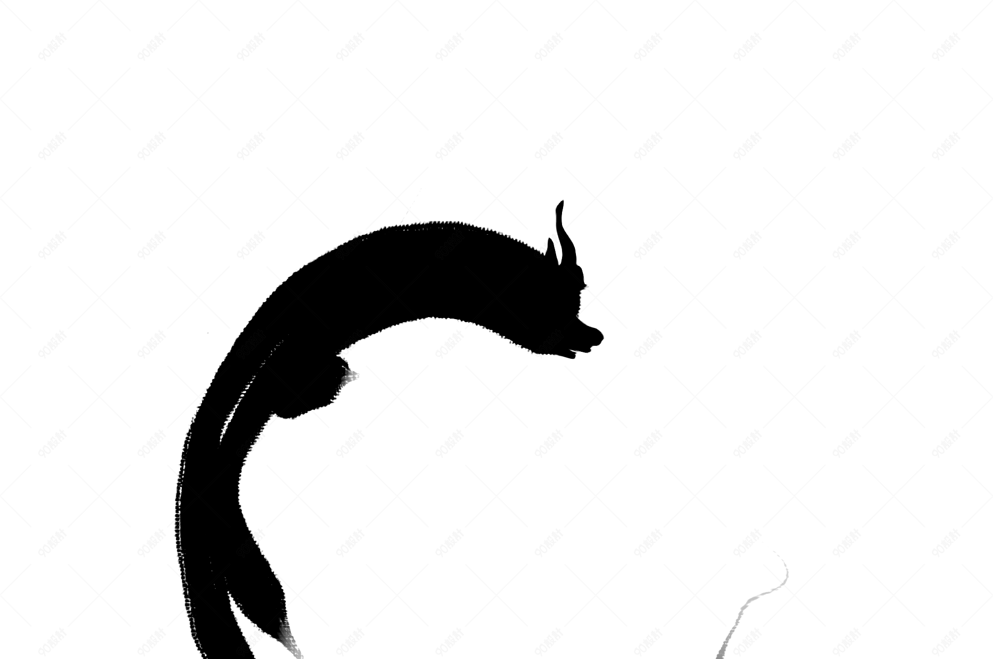 中国风圆形手绘水墨卡通抽象龙纹