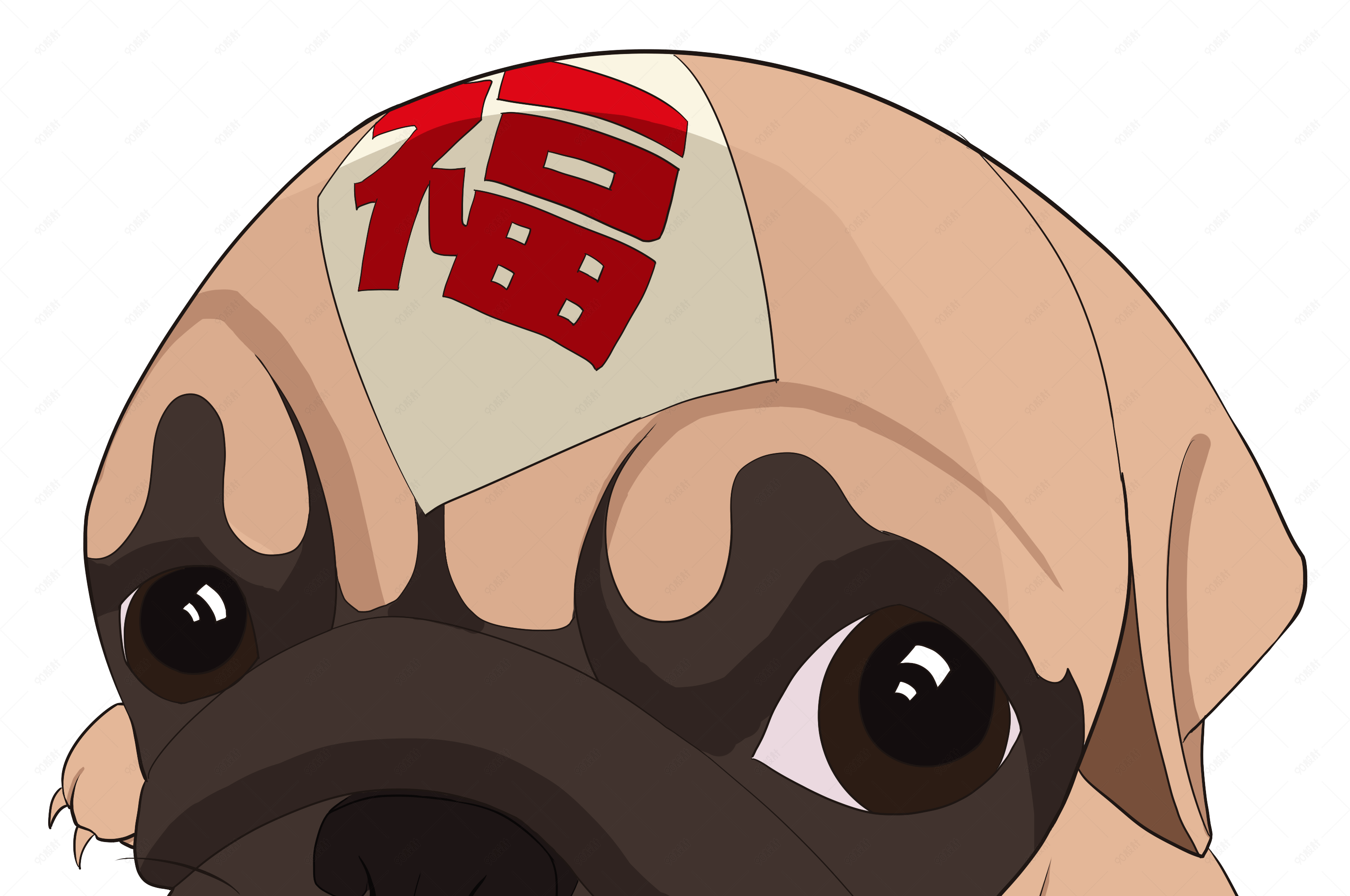 狗年春节手绘卡通中国风清新八哥犬送福