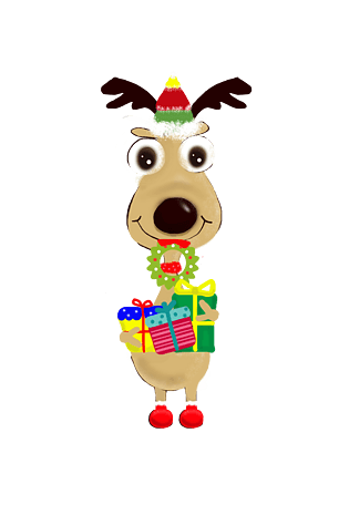 手绘卡通圣诞麋鹿拿礼物