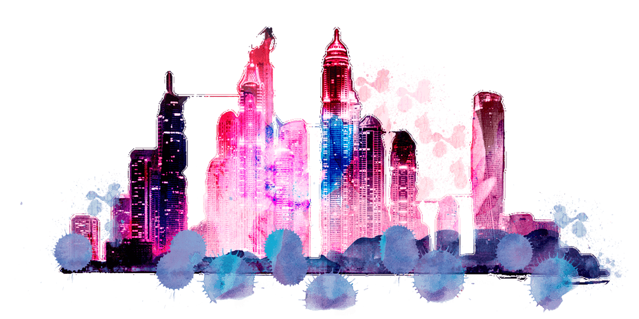 手绘水彩彩色高楼大厦
