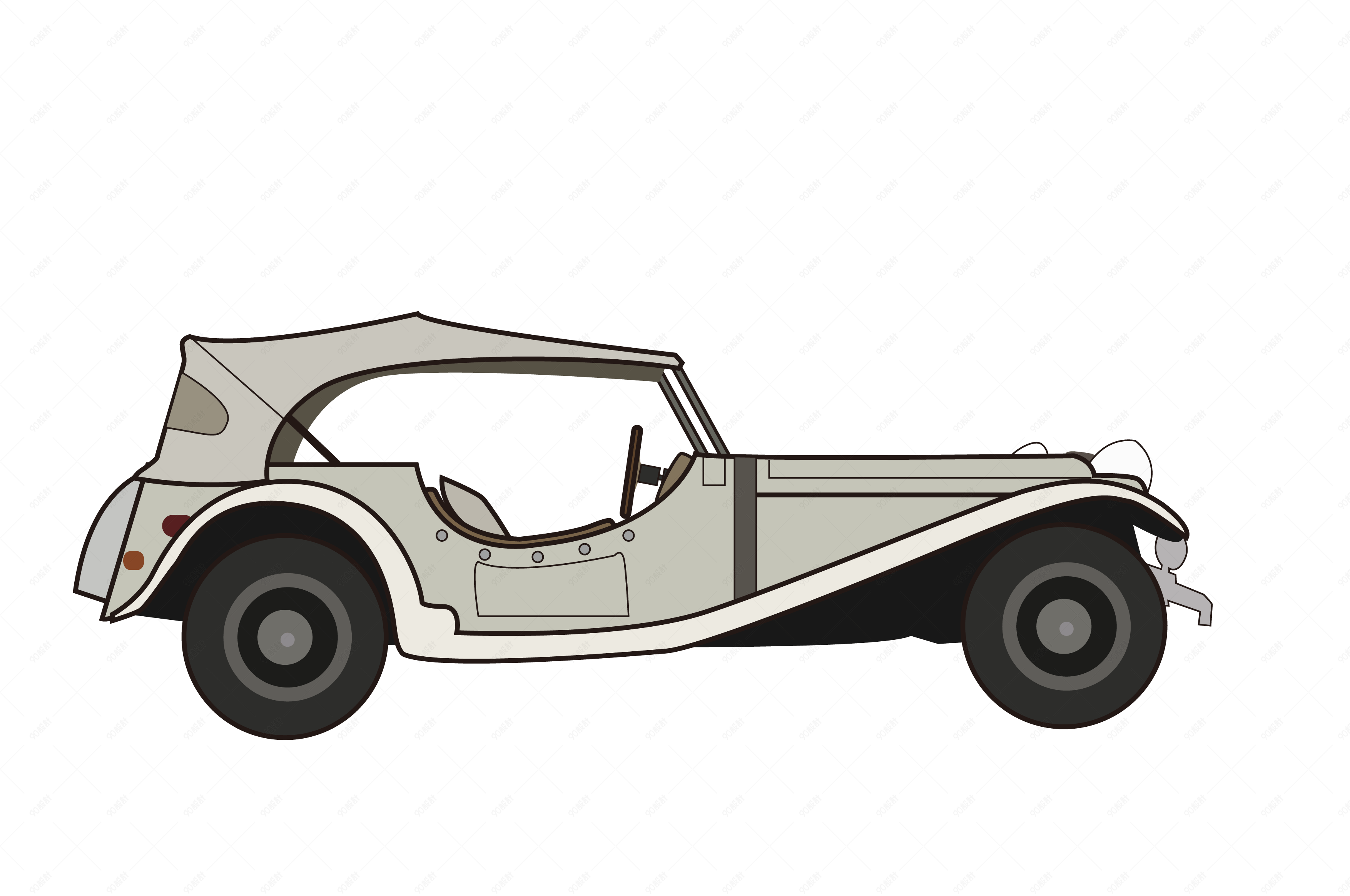 手绘米灰色老爷车插图