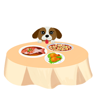 卡通手绘享受年夜饭的狗狗