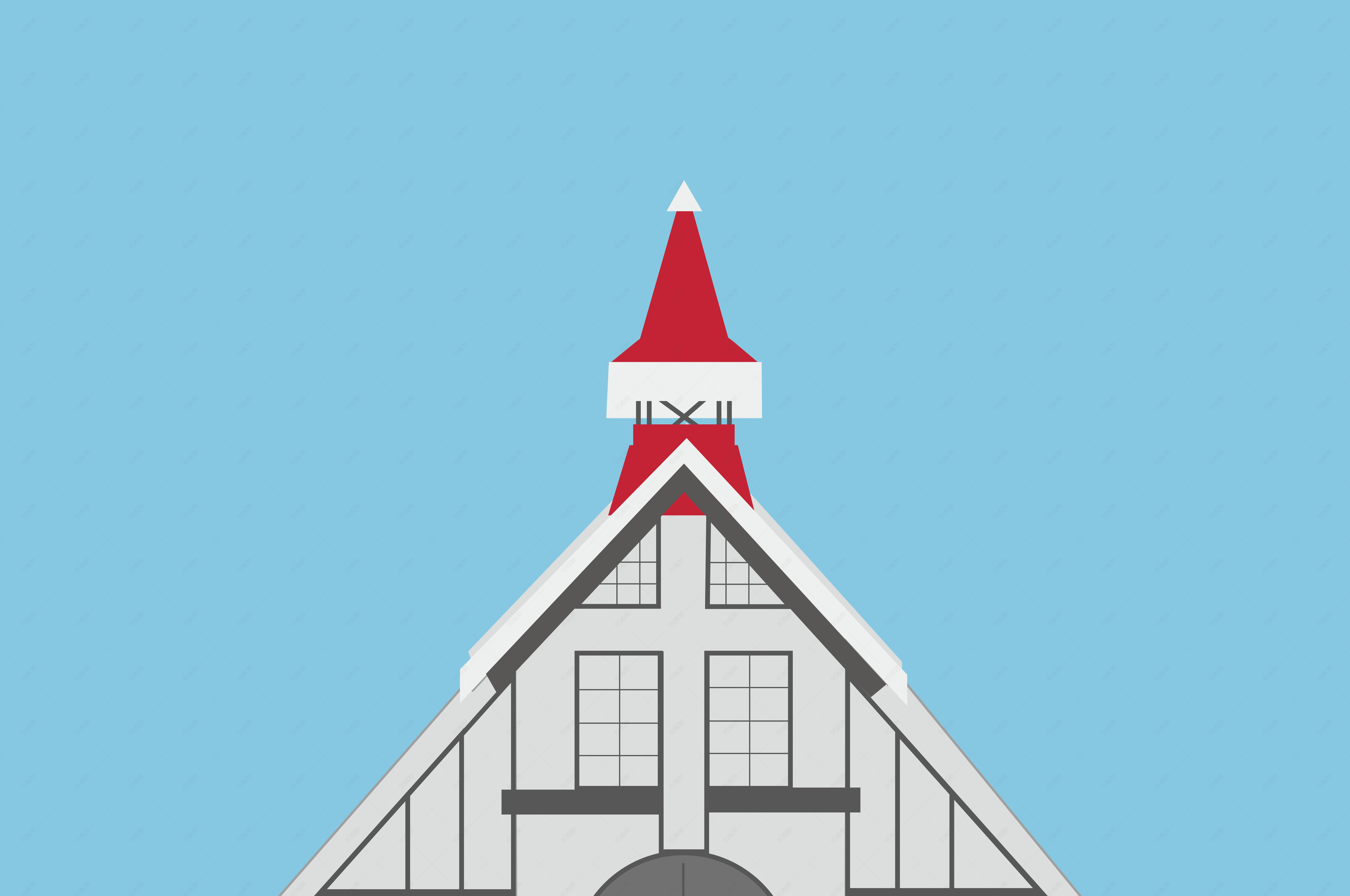 卡通小清新扁平式红顶教堂