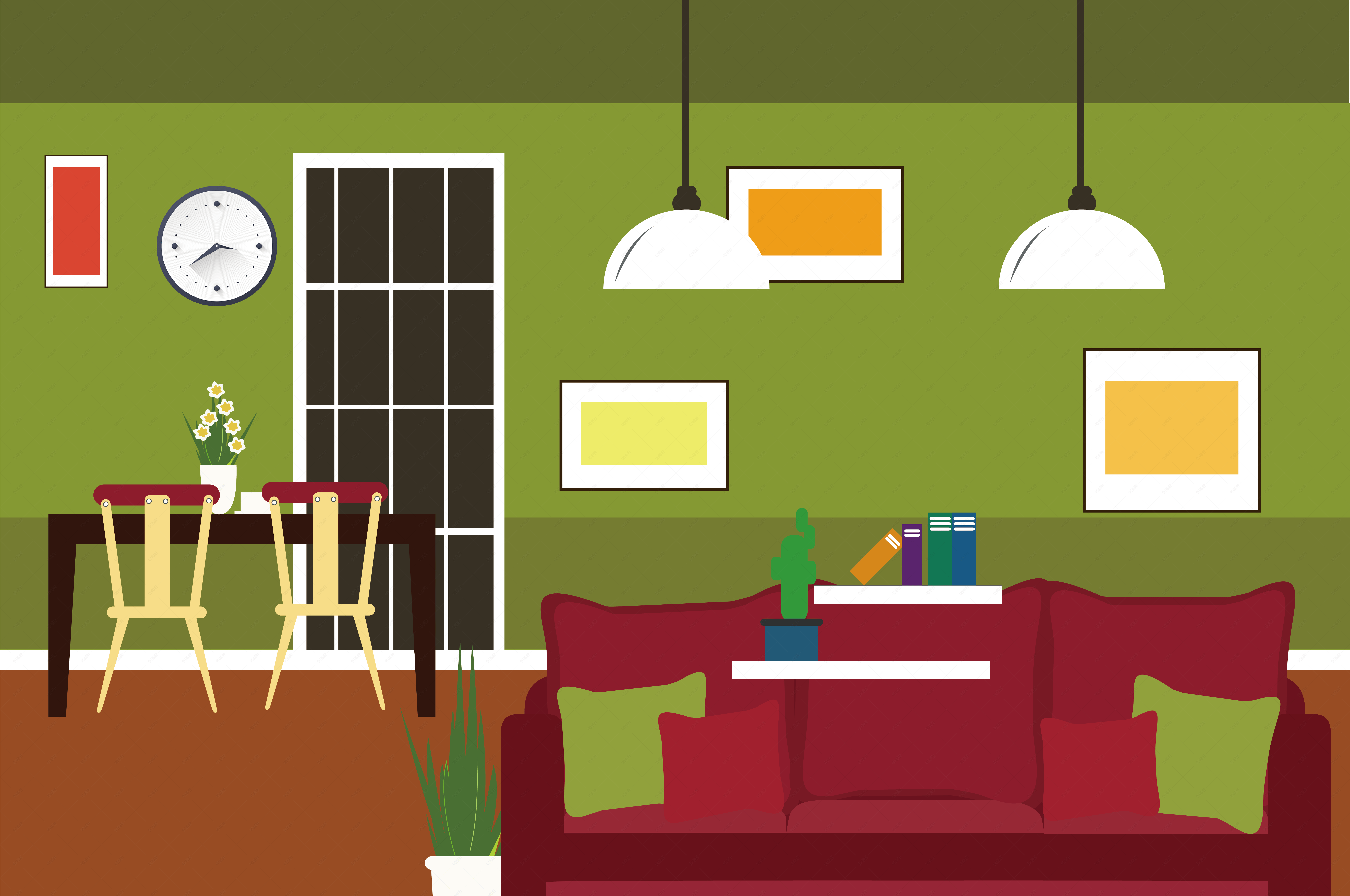 厨房客厅场景矢量图