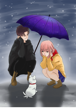 情人节雪天撑伞情侣pngpsd2000*2000秋季主题购物男生女生插画pngpsd