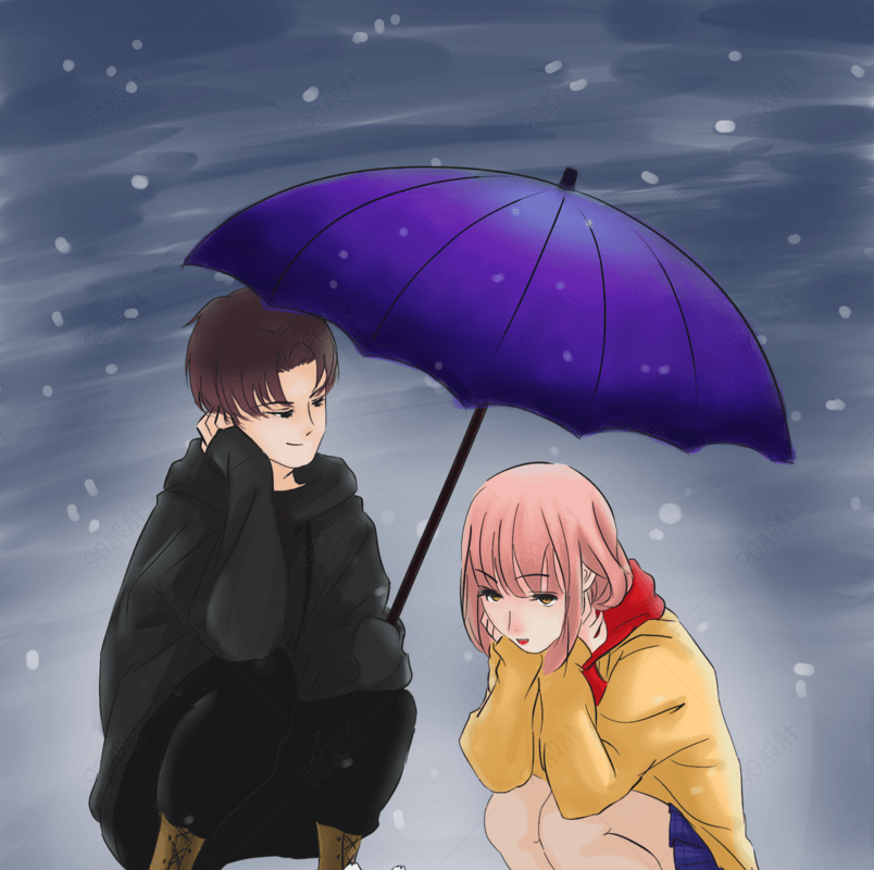 情人节雪天撑伞情侣