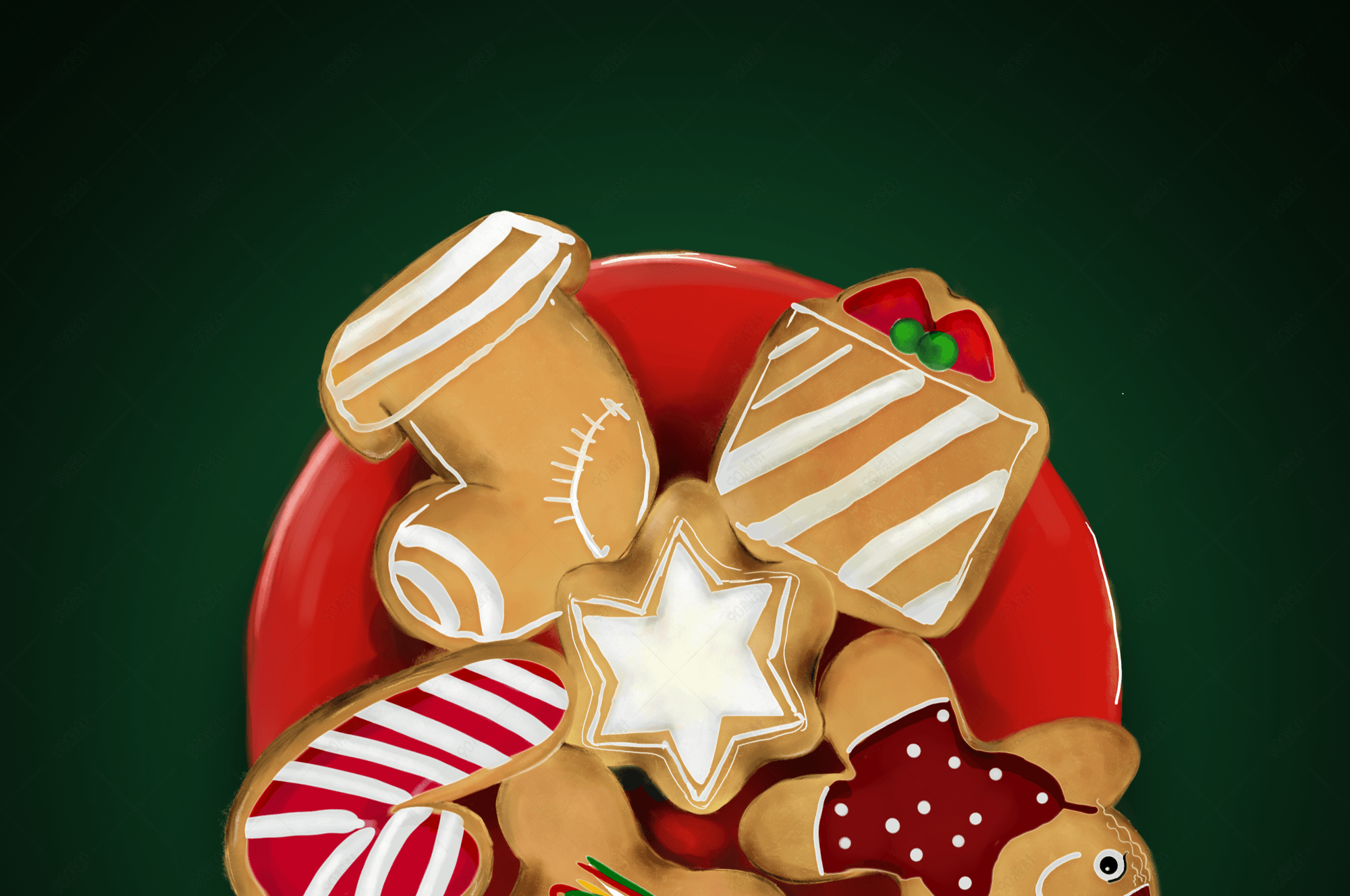 圣诞节姜饼人手绘插画