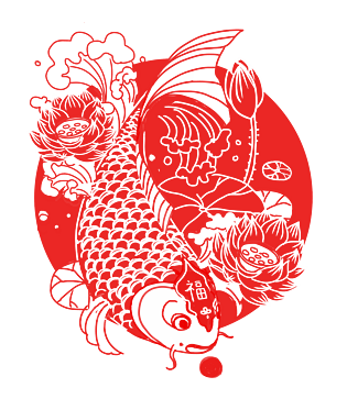 春节红色喜庆鲤鱼剪纸手绘插画