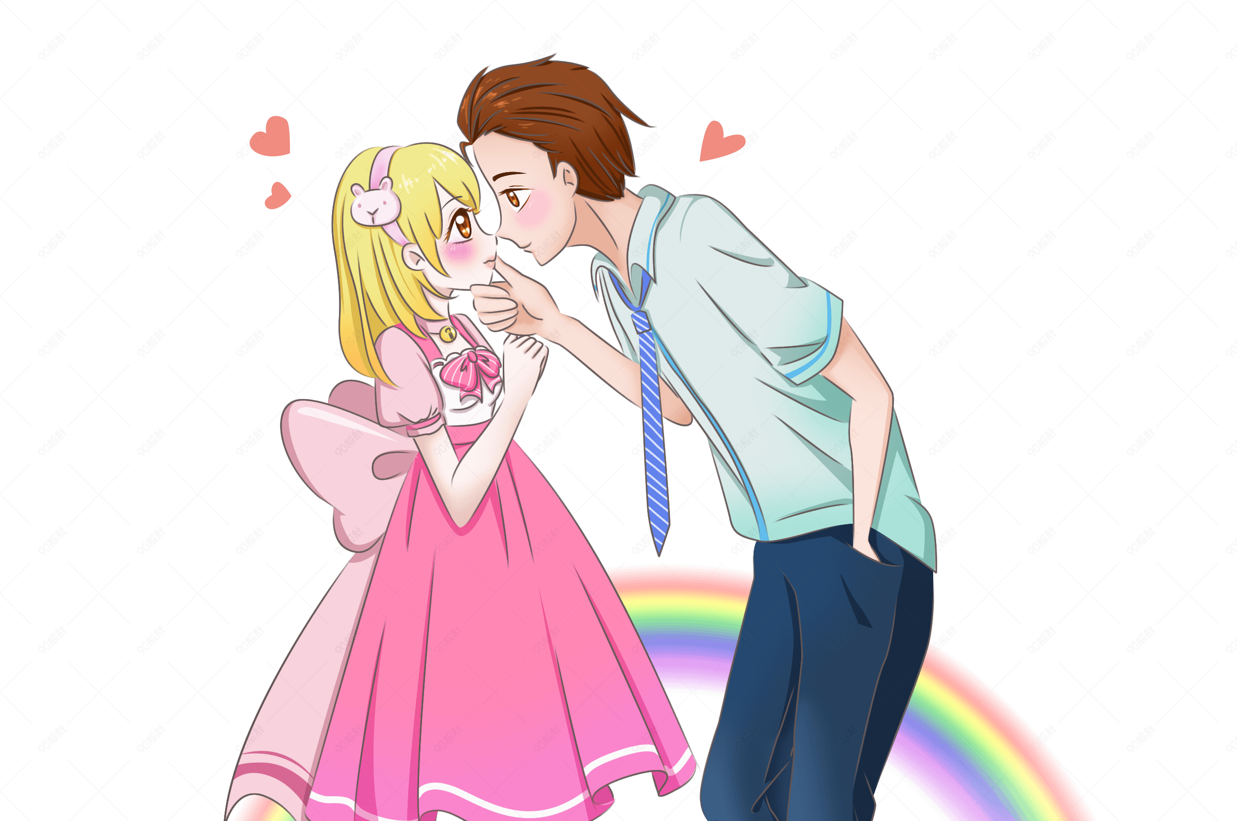 卡通男女情人节甜蜜亲吻