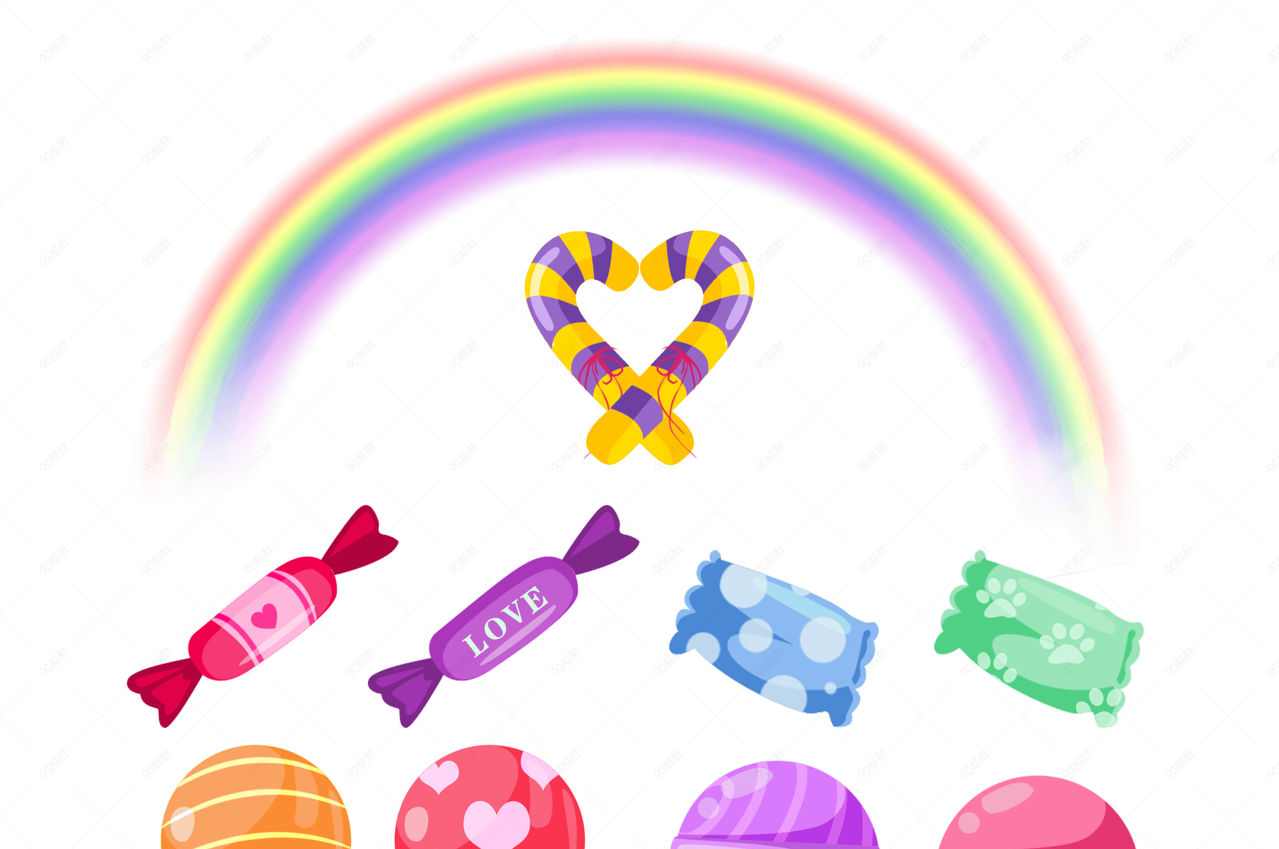 卡通糖果和彩虹草地背景分层