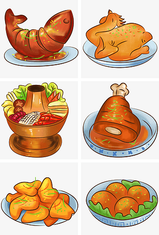 卡通美食新年餐饮东北菜概念画