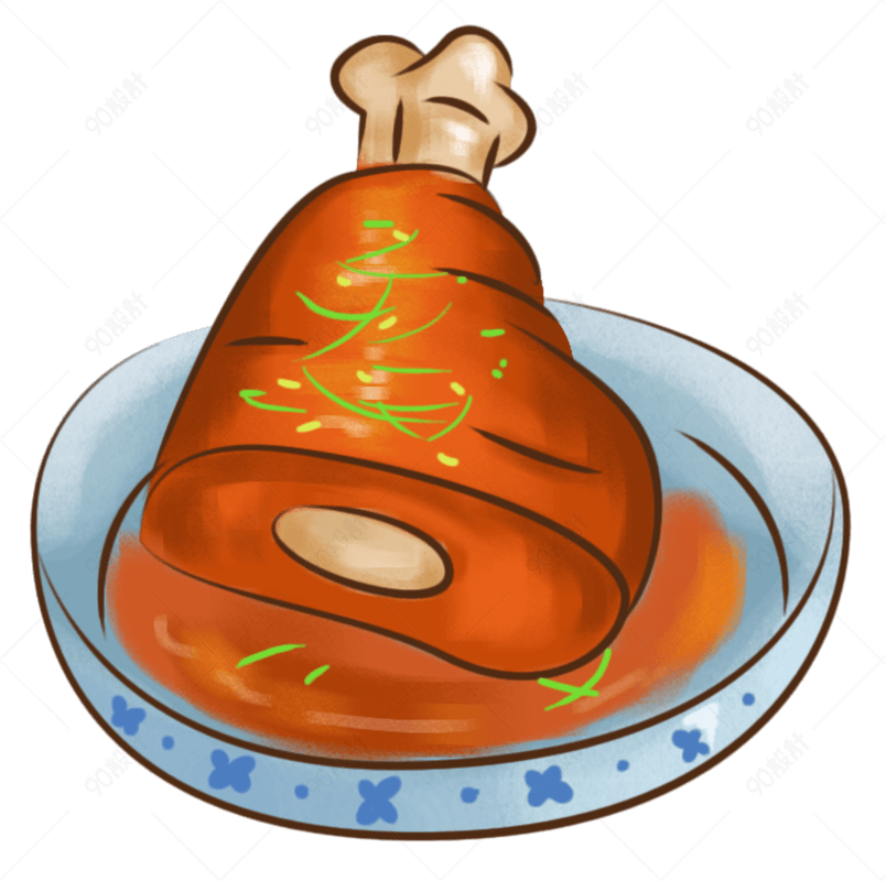 卡通美食新年餐饮东北菜红烧肘子概念画