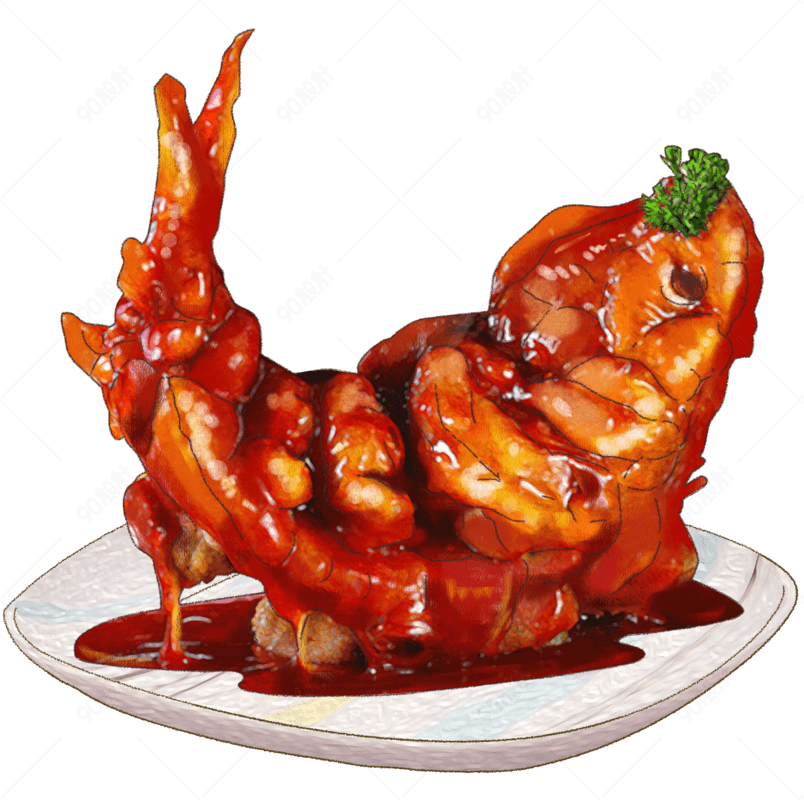 手绘卡通美食新年餐饮东北菜松鼠鲤鱼精致画