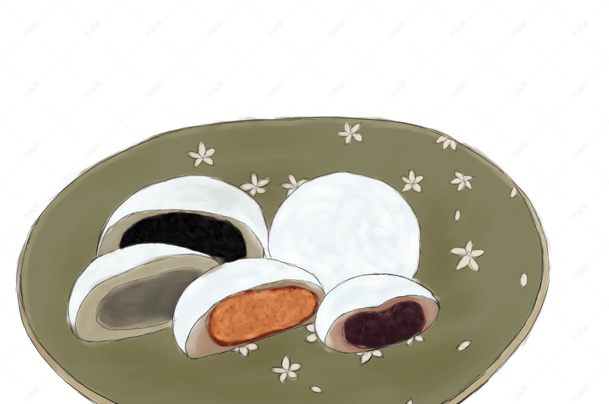 手绘美味点心麻 