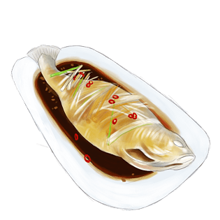 手绘美食清蒸黄花鱼