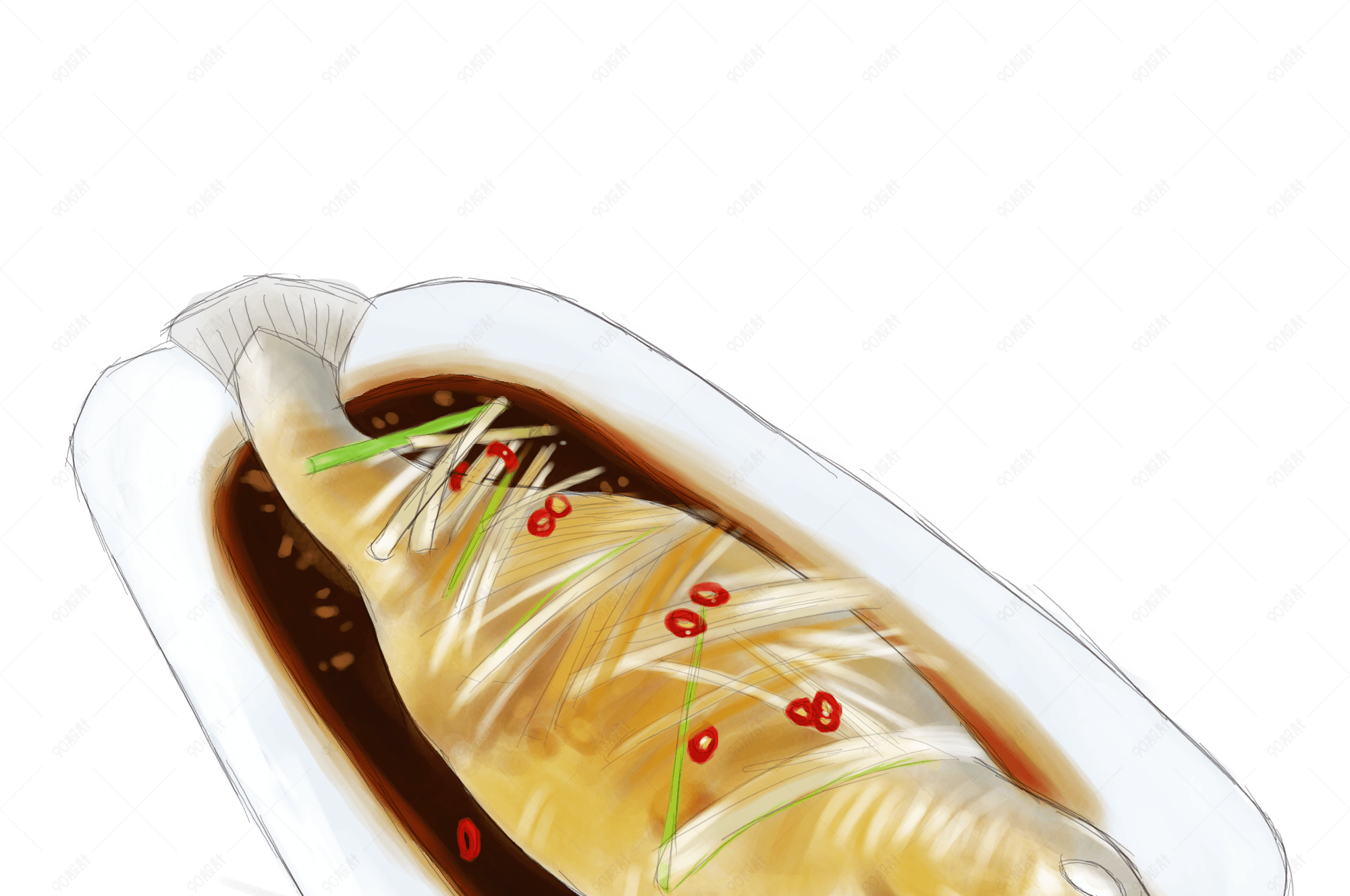 手绘美食清蒸黄花鱼